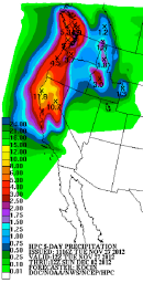 NWS precipitation forecast (inches) showing 5-day total precipitation amounts exceeding 10 inches in northern California from Tuesday 27 November to Sun 2 December 2012