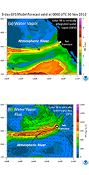 NWS GFS weather model forecast of a strong atmospheric river hitting the San Francisco area late on Thursday 29 November