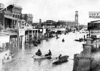 A scene from the historic floods of 1861-62 in Sacramento, CA (Credit: USGS)