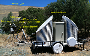 The snow-level radar and associated monitoring equipment at the base of Oroville Dam. Photo credit: Clark King, NOAA