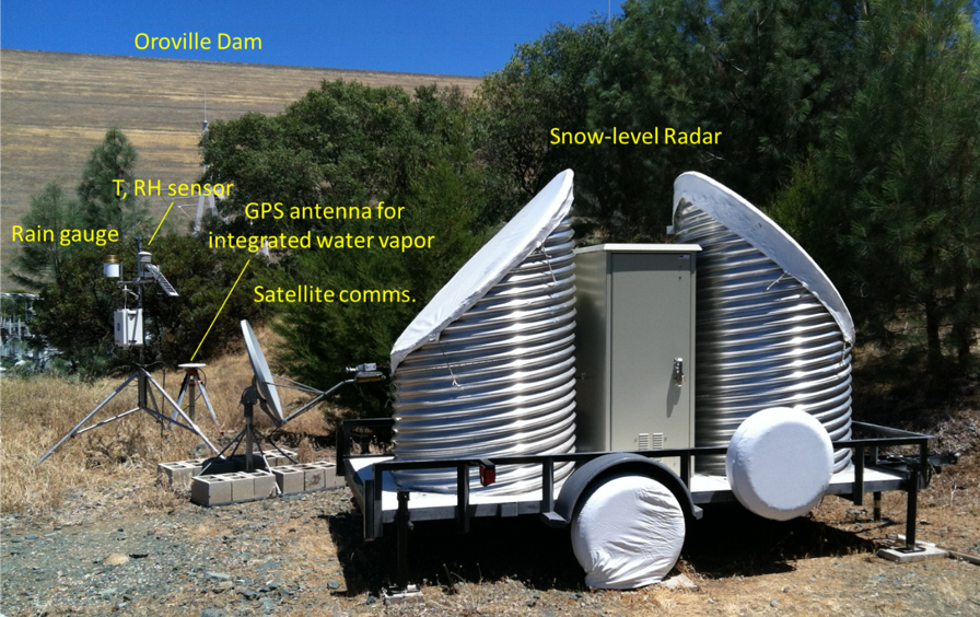 The snow-level radar and associated monitoring equipment at the base of Oroville Dam. Photo credit: Clark King, NOAA